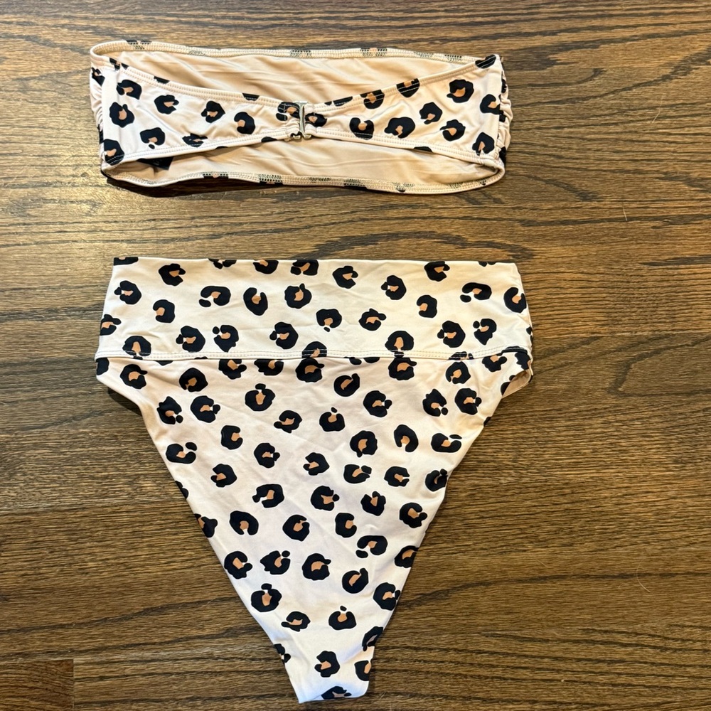 Beach Riot Highway Gold Leopard High Waisted Strapless Bandeau Bikini Size Large - Picture 8 of 8